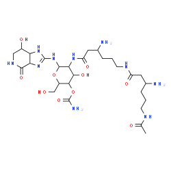 ChemSpider 2D Image | 2-({6-[(6-Acetamido-3-aminohexanoyl)amino]-3-aminohexanoyl}amino)-4-O-carbamoyl-2-deoxy-N-(7-hydroxy-4-oxo-3a,4,5,6,7,7a-hexahydro-1H-imidazo[4,5-c]pyridin-2-yl)hexopyranosylamine | C27H48N10O10