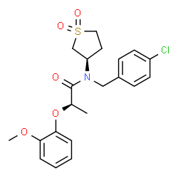 ChemSpider 2D Image | (2R)-N-(4-Chlorobenzyl)-N-[(3R)-1,1-dioxidotetrahydro-3-thiophenyl]-2-(2-methoxyphenoxy)propanamide | C21H24ClNO5S