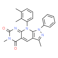 ChemSpider 2D Image | 9-(2,3-Dimethylphenyl)-3,6-dimethyl-1-phenyl-1H-pyrazolo[4',3':5,6]pyrido[2,3-d]pyrimidine-5,7(6H,9H)-dione | C24H21N5O2
