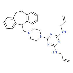 ChemSpider 2D Image | N,N'-Diallyl-6-[4-(10,11-dihydro-5H-dibenzo[a,d][7]annulen-5-ylmethyl)-1-piperazinyl]-1,3,5-triazine-2,4-diamine | C29H35N7