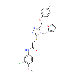 ChemSpider 2D Image | N-(3-Chloro-4-methoxyphenyl)-2-({5-[(4-chlorophenoxy)methyl]-4-(2-furylmethyl)-4H-1,2,4-triazol-3-yl}sulfanyl)acetamide | C23H20Cl2N4O4S