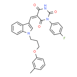 ChemSpider 2D Image | (5Z)-1-(4-Fluorophenyl)-5-({1-[3-(3-methylphenoxy)propyl]-1H-indol-3-yl}methylene)-2,4,6(1H,3H,5H)-pyrimidinetrione | C29H24FN3O4