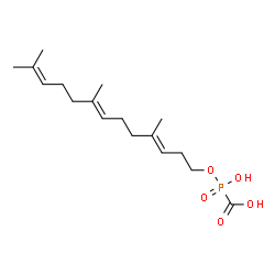 ChemSpider 2D Image | Hydroxy{[(3E,7E)-4,8,12-trimethyl-3,7,11-tridecatrien-1-yl]oxy}phosphinecarboxylic acid oxide | C17H29O5P