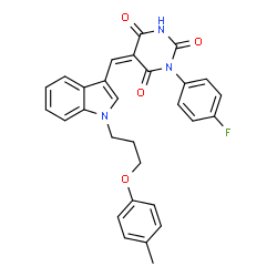 ChemSpider 2D Image | (5Z)-1-(4-Fluorophenyl)-5-({1-[3-(4-methylphenoxy)propyl]-1H-indol-3-yl}methylene)-2,4,6(1H,3H,5H)-pyrimidinetrione | C29H24FN3O4