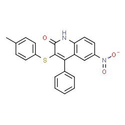 ChemSpider 2D Image | 3-[(4-Methylphenyl)sulfanyl]-6-nitro-4-phenyl-2(1H)-quinolinone | C22H16N2O3S