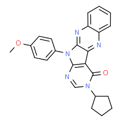 ChemSpider 2D Image | 3-Cyclopentyl-11-(4-methoxyphenyl)-3,11-dihydro-4H-pyrimido[5',4':4,5]pyrrolo[2,3-b]quinoxalin-4-one | C24H21N5O2