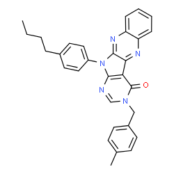 ChemSpider 2D Image | 11-(4-Butylphenyl)-3-(4-methylbenzyl)-3,11-dihydro-4H-pyrimido[5',4':4,5]pyrrolo[2,3-b]quinoxalin-4-one | C30H27N5O