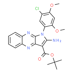 ChemSpider 2D Image | 2-Methyl-2-propanyl 2-amino-1-(5-chloro-2,4-dimethoxyphenyl)-1H-pyrrolo[2,3-b]quinoxaline-3-carboxylate | C23H23ClN4O4