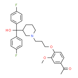 ChemSpider 2D Image | 1-[4-(3-{3-[Bis(4-fluorophenyl)(hydroxy)methyl]-1-piperidinyl}propoxy)-3-methoxyphenyl]ethanone | C30H33F2NO4