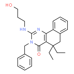 ChemSpider 2D Image | 3-Benzyl-5,5-diethyl-2-[(3-hydroxypropyl)amino]-5,6-dihydrobenzo[h]quinazolin-4(3H)-one | C26H31N3O2