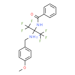 ChemSpider 2D Image | 2-(Benzoylamino)-1,1,1,3,3,3-hexafluoro-N-(4-methoxybenzyl)-2-propanaminium | C18H17F6N2O2
