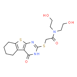 ChemSpider 2D Image | acetamide, N,N-bis(2-hydroxyethyl)-2-[(5,6,7,8-tetrahydro-4-hydroxy[1]benzothieno[2,3-d]pyrimidin-2-yl)thio]- | C16H21N3O4S2