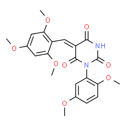 ChemSpider 2D Image | (5Z)-1-(2,5-Dimethoxyphenyl)-5-(2,4,6-trimethoxybenzylidene)-2,4,6(1H,3H,5H)-pyrimidinetrione | C22H22N2O8
