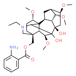ChemSpider 2D Image | [(1alpha,6beta,10alpha,13alpha,14alpha,16beta,17xi)-20-Ethyl-7,8-dihydroxy-1,6,14,16-tetramethoxyaconitan-4-yl]methyl 2-aminobenzoate | C32H46N2O8