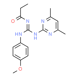 ChemSpider 2D Image | N-{(E)-[(4,6-Dimethyl-2-pyrimidinyl)amino][(4-methoxyphenyl)amino]methylene}propanamide | C17H21N5O2