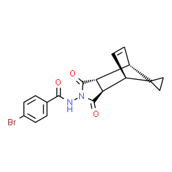 ChemSpider 2D Image | 4-Bromo-N-[(1'R,2'R,6'R,7'S)-3',5'-dioxo-4'-azaspiro[cyclopropane-1,10'-tricyclo[5.2.1.0~2,6~]decane]-8'-en-4'-yl]benzamide | C18H15BrN2O3
