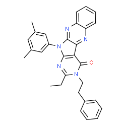 ChemSpider 2D Image | 11-(3,5-Dimethylphenyl)-2-ethyl-3-(2-phenylethyl)-3,11-dihydro-4H-pyrimido[5',4':4,5]pyrrolo[2,3-b]quinoxalin-4-one | C30H27N5O