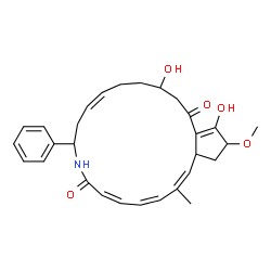 ChemSpider 2D Image | Cyclopent(i)azacyclononadecine-7,17(8H,19H)-dione, 9,10,13,14,15,16,20,20a-octahydro-15,18-dihydroxy-19-methoxy-2-methyl-9-phenyl- | C29H35NO5