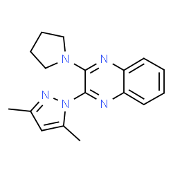 ChemSpider 2D Image | 2-(3,5-Dimethyl-pyrazol-1-yl)-3-pyrrolidin-1-yl-quinoxaline | C17H19N5