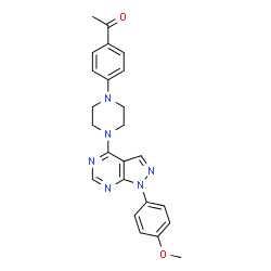 ChemSpider 2D Image | 1-(4-{4-[1-(4-Methoxyphenyl)-1H-pyrazolo[3,4-d]pyrimidin-4-yl]-1-piperazinyl}phenyl)ethanone | C24H24N6O2
