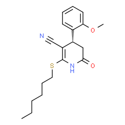 ChemSpider 2D Image | (4S)-2-(Hexylsulfanyl)-4-(2-methoxyphenyl)-6-oxo-1,4,5,6-tetrahydro-3-pyridinecarbonitrile | C19H24N2O2S