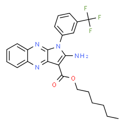 ChemSpider 2D Image | Hexyl 2-amino-1-[3-(trifluoromethyl)phenyl]-1H-pyrrolo[2,3-b]quinoxaline-3-carboxylate | C24H23F3N4O2