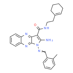 ChemSpider 2D Image | 2-Amino-N-[2-(1-cyclohexen-1-yl)ethyl]-1-[(2-methylbenzylidene)amino]-1H-pyrrolo[2,3-b]quinoxaline-3-carboxamide | C27H28N6O