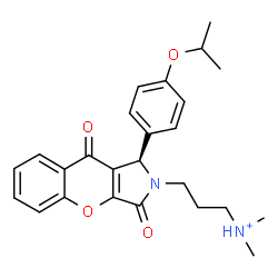 ChemSpider 2D Image | 3-[(1R)-1-(4-Isopropoxyphenyl)-3,9-dioxo-3,9-dihydrochromeno[2,3-c]pyrrol-2(1H)-yl]-N,N-dimethyl-1-propanaminium | C25H29N2O4