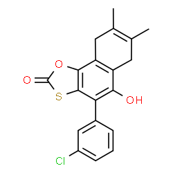 ChemSpider 2D Image | 4-(3-Chlorophenyl)-5-hydroxy-7,8-dimethyl-6,9-dihydronaphtho[2,1-d][1,3]oxathiol-2-one | C19H15ClO3S