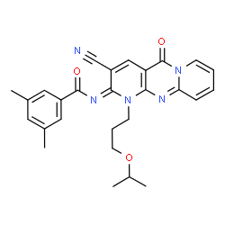ChemSpider 2D Image | N-[(2E)-3-Cyano-1-(3-isopropoxypropyl)-5-oxo-1,5-dihydro-2H-dipyrido[1,2-a:2',3'-d]pyrimidin-2-ylidene]-3,5-dimethylbenzamide | C27H27N5O3
