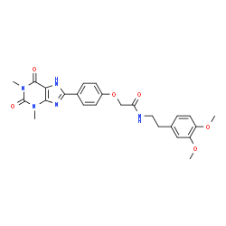 ChemSpider 2D Image | N-[2-(3,4-Dimethoxyphenyl)ethyl]-2-[4-(1,3-dimethyl-2,6-dioxo-2,3,6,7-tetrahydro-1H-purin-8-yl)phenoxy]acetamide | C25H27N5O6