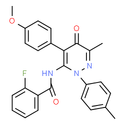 ChemSpider 2D Image | 2-Fluoro-N-[4-(4-methoxyphenyl)-6-methyl-2-(4-methylphenyl)-5-oxo-2,5-dihydro-3-pyridazinyl]benzamide | C26H22FN3O3