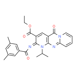 ChemSpider 2D Image | Ethyl (2Z)-2-[(3,5-dimethylbenzoyl)imino]-1-isopropyl-5-oxo-1,5-dihydro-2H-dipyrido[1,2-a:2',3'-d]pyrimidine-3-carboxylate | C26H26N4O4