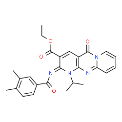 ChemSpider 2D Image | Ethyl (2Z)-2-[(3,4-dimethylbenzoyl)imino]-1-isopropyl-5-oxo-1,5-dihydro-2H-dipyrido[1,2-a:2',3'-d]pyrimidine-3-carboxylate | C26H26N4O4