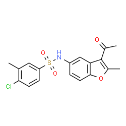 ChemSpider 2D Image | N-(3-Acetyl-2-methyl-1-benzofuran-5-yl)-4-chloro-3-methylbenzenesulfonamide | C18H16ClNO4S