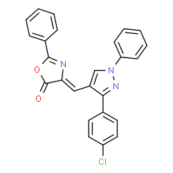 ChemSpider 2D Image | (4Z)-4-{[3-(4-Chlorophenyl)-1-phenyl-1H-pyrazol-4-yl]methylene}-2-phenyl-1,3-oxazol-5(4H)-one | C25H16ClN3O2