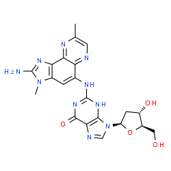 ChemSpider 2D Image | N-(2-Amino-3,8-dimethyl-3H-imidazo[4,5-f]quinoxalin-5-yl)-2'-deoxyguanosine | C21H22N10O4