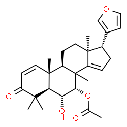 ChemSpider 2D Image | (5alpha,6alpha,7alpha,8xi,13alpha,17alpha)-17-(3-Furyl)-6-hydroxy-4,4,8-trimethyl-3-oxoandrosta-1,14-dien-7-yl acetate | C28H36O5