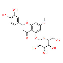 ChemSpider 2D Image | 2-(3,4-Dihydroxyphenyl)-7-methoxy-4-oxo-4H-chromen-5-yl beta-D-glucopyranoside | C22H22O11