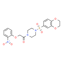 ChemSpider 2D Image | 1-[4-(2,3-Dihydro-1,4-benzodioxin-6-ylsulfonyl)-1-piperazinyl]-2-(2-nitrophenoxy)ethanone | C20H21N3O8S