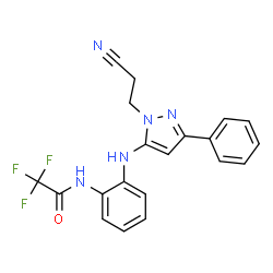 ChemSpider 2D Image | N-(2-{[1-(2-Cyanoethyl)-3-phenyl-1H-pyrazol-5-yl]amino}phenyl)-2,2,2-trifluoroacetamide | C20H16F3N5O