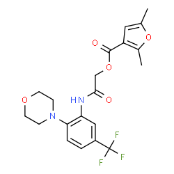 ChemSpider 2D Image | 2-{[2-(4-Morpholinyl)-5-(trifluoromethyl)phenyl]amino}-2-oxoethyl 2,5-dimethyl-3-furoate | C20H21F3N2O5