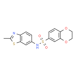 ChemSpider 2D Image | N-(2-methyl-1,3-benzothiazol-6-yl)-2,3-dihydro-1,4-benzodioxin-6-sulfonamide | C16H14N2O4S2
