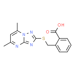 ChemSpider 2D Image | 2-{[(5,7-dimethyl[1,2,4]triazolo[1,5-a]pyrimidin-2-yl)thio]methyl}benzoic acid | C15H14N4O2S