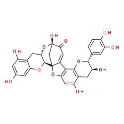 ChemSpider 2D Image | (8S,9R,16S,18S,27S)-9-(3,4-Dihydroxyphenyl)-5,8,16,21,23-pentahydroxy-2,10,17,26-tetraoxaheptacyclo[14.11.1.0~1,13~.0~3,12~.0~6,11~.0~18,27~.0~20,25~]octacosa-3,5,11,13,20,22,24-heptaen-15-one | C30H24O12