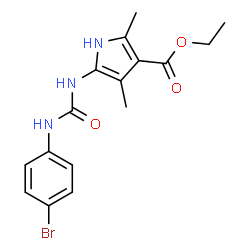 ChemSpider 2D Image | Ethyl 5-{[(4-bromophenyl)carbamoyl]amino}-2,4-dimethyl-1H-pyrrole-3-carboxylate | C16H18BrN3O3