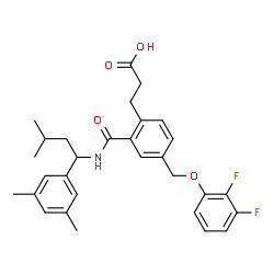 ChemSpider 2D Image | 3-(4-[(2,3-Difluorophenoxy)methyl]-2-{[1-(3,5-dimethylphenyl)-3-methylbutyl]carbamoyl}phenyl)propanoic acid | C30H33F2NO4