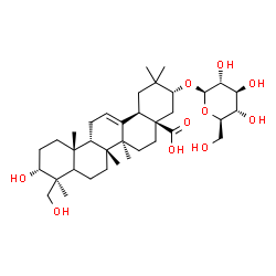 ChemSpider 2D Image | (3alpha,5xi,9beta,18alpha,21alpha)-21-(beta-D-Glucopyranosyloxy)-3,24-dihydroxyolean-12-en-28-oic acid | C36H58O10