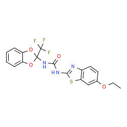 ChemSpider 2D Image | 1-(6-Ethoxy-1,3-benzothiazol-2-yl)-3-[2-(trifluoromethyl)-1,3-benzodioxol-2-yl]urea | C18H14F3N3O4S