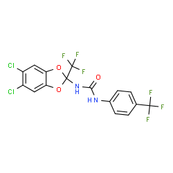 ChemSpider 2D Image | 1-[5,6-Dichloro-2-(trifluoromethyl)-1,3-benzodioxol-2-yl]-3-[4-(trifluoromethyl)phenyl]urea | C16H8Cl2F6N2O3